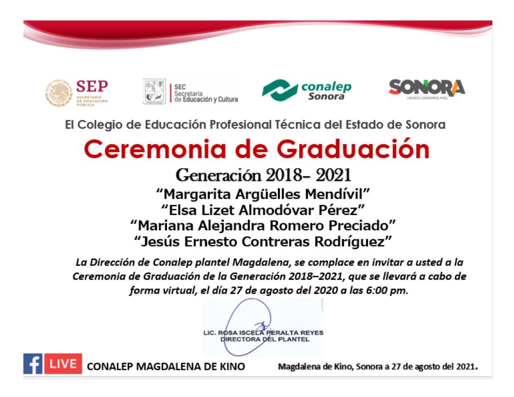 Ceremonia de Graduación Virtual Generación 20182021